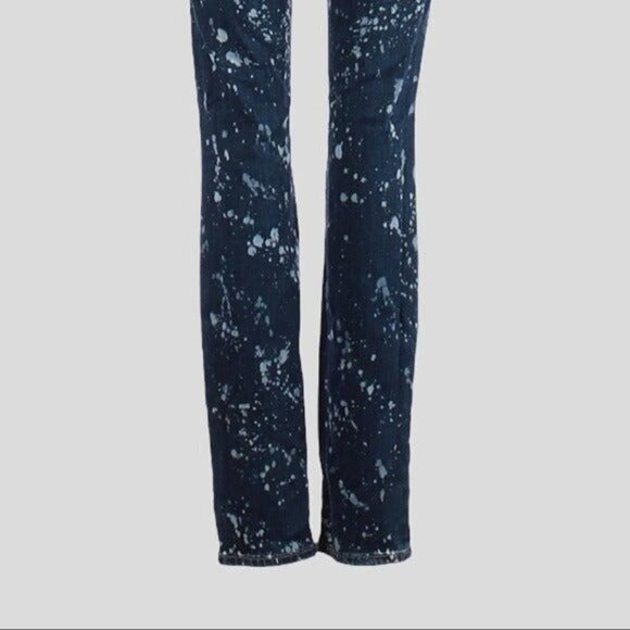 Paige Edgemont Acid Paint Splatter Moto Zip Distressed Skinny Jeans 25 Low Rise - Picture 8 of 11